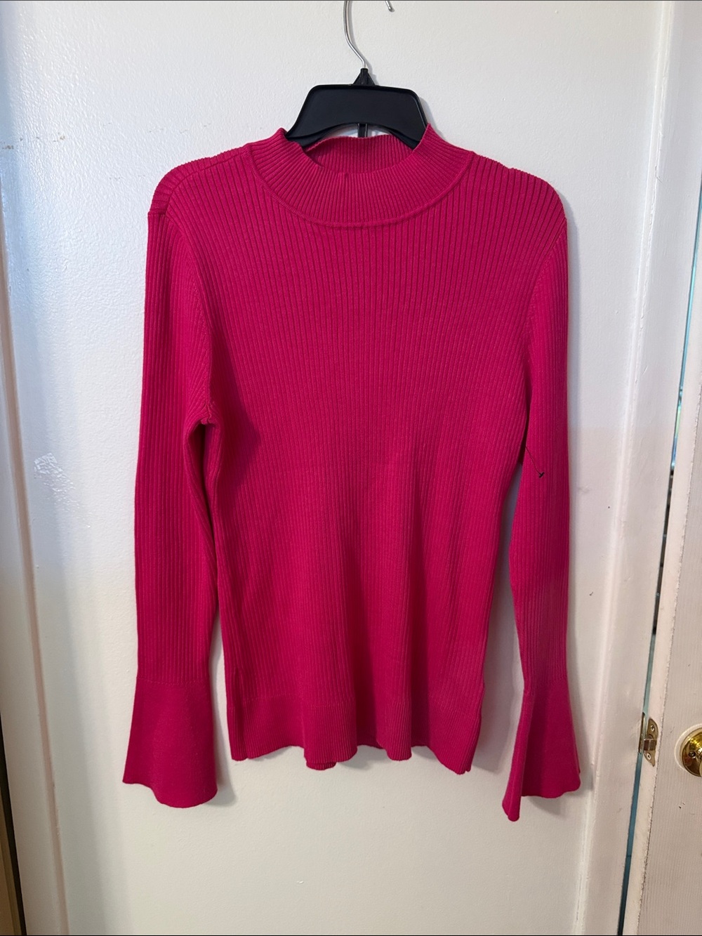 DKNY Hot Pink Ribbed Mock Neck Sweater